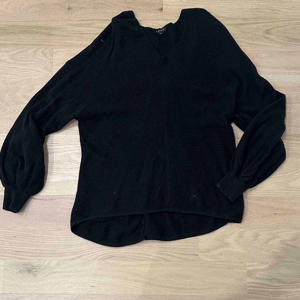 1.STATE Black V-Neck Waffle Knit Top